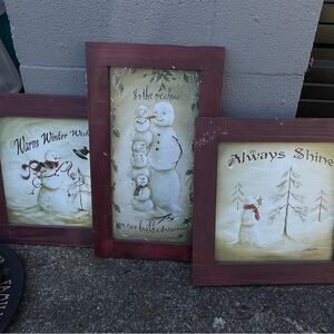3 Primitive Folk Art Holiday Margie McGinnis Picture & Wood Frames
